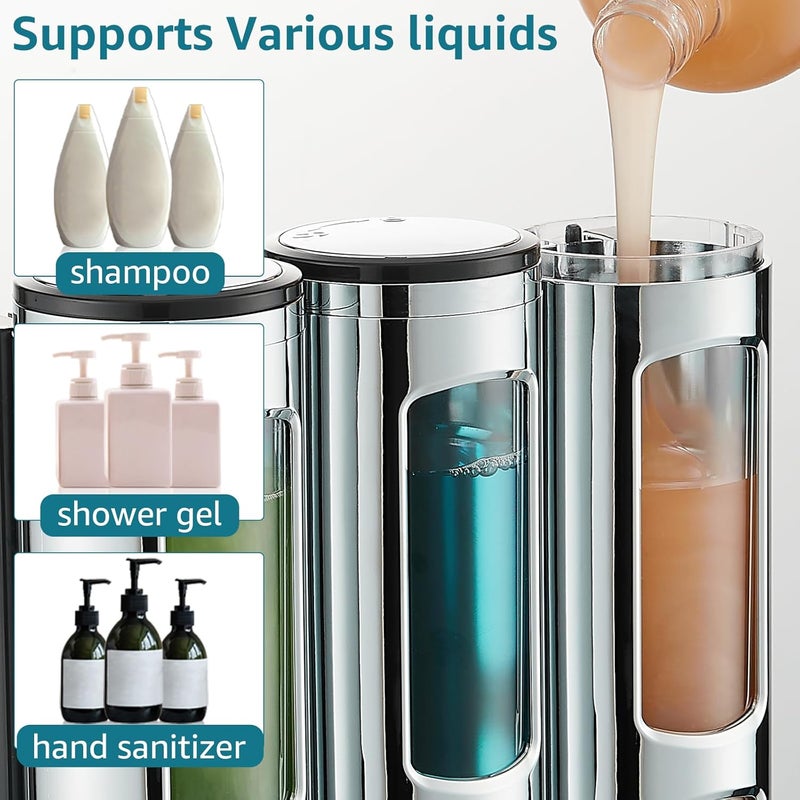 pollock Shampoo and Conditioner Dispenser,Shower Shampoo Dispenser 3 Chamber No Drilled Shampoo Dispenser for Shower Wall Mounted Shower Dispenser Body Wash Dispenser for Bathroom Kitchen Hotel,Chrome - Image 4